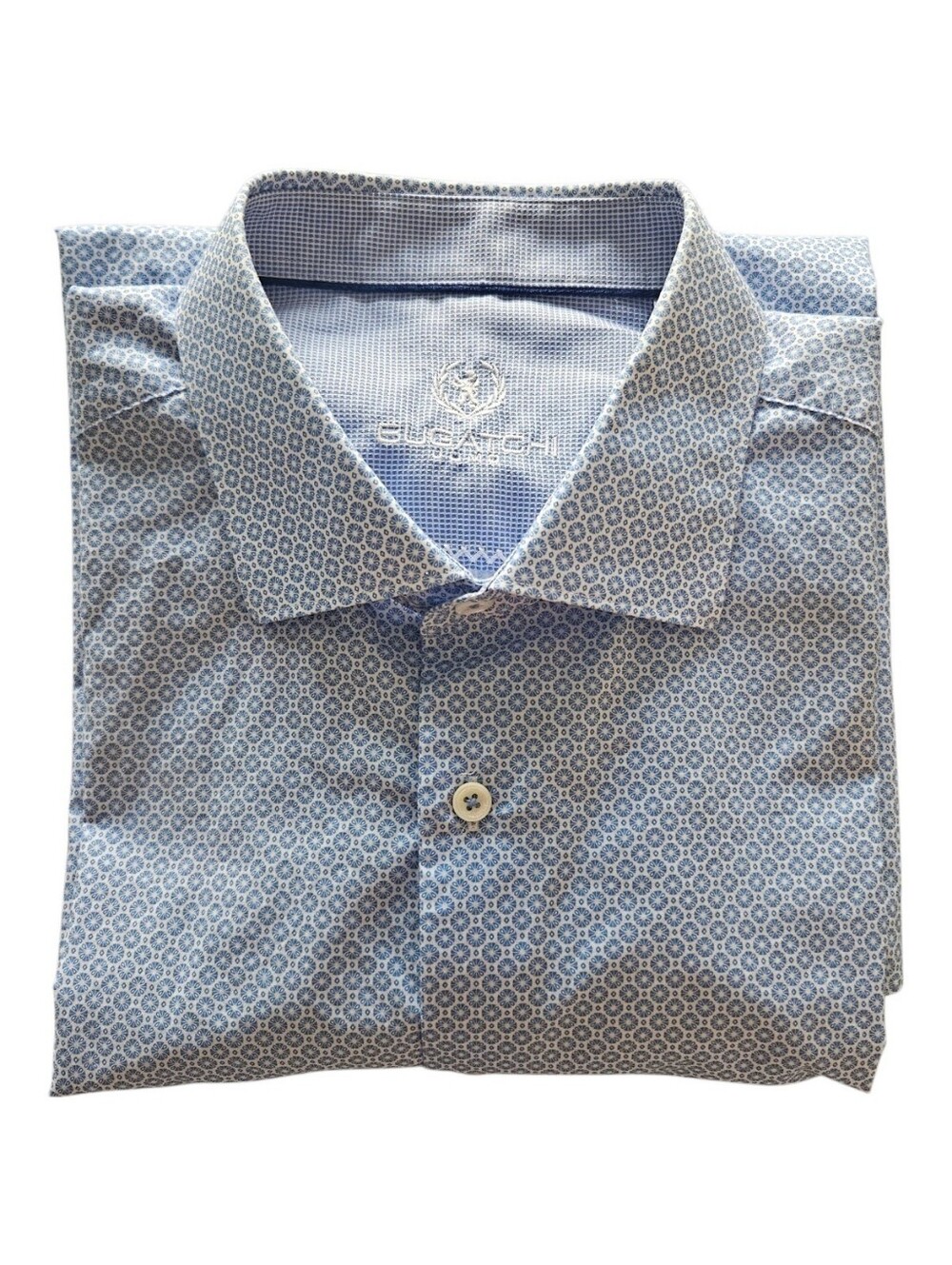 Bugatchi Light Blue pinwheel geometric design 17.5 Neck